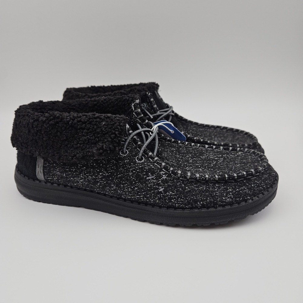 Hey Dude Wendy Fold Brushed Cozy Black Marled Faux Fur 42025-060 Womens 11